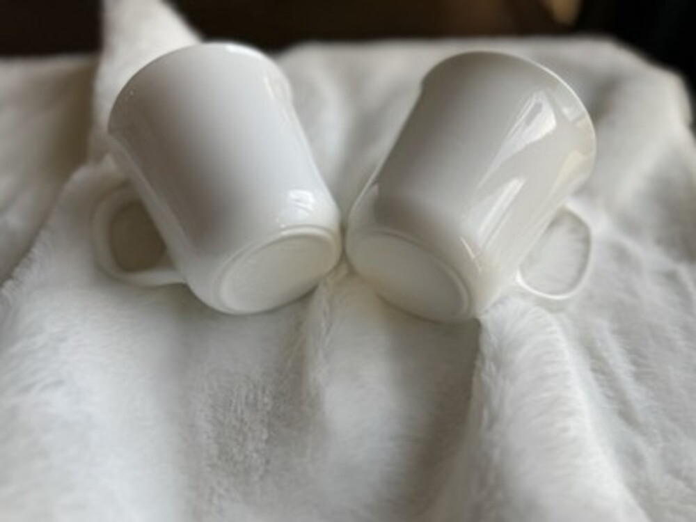 Set A Two Milky White Corning Coffee Mugs Vintage Microwave Safe